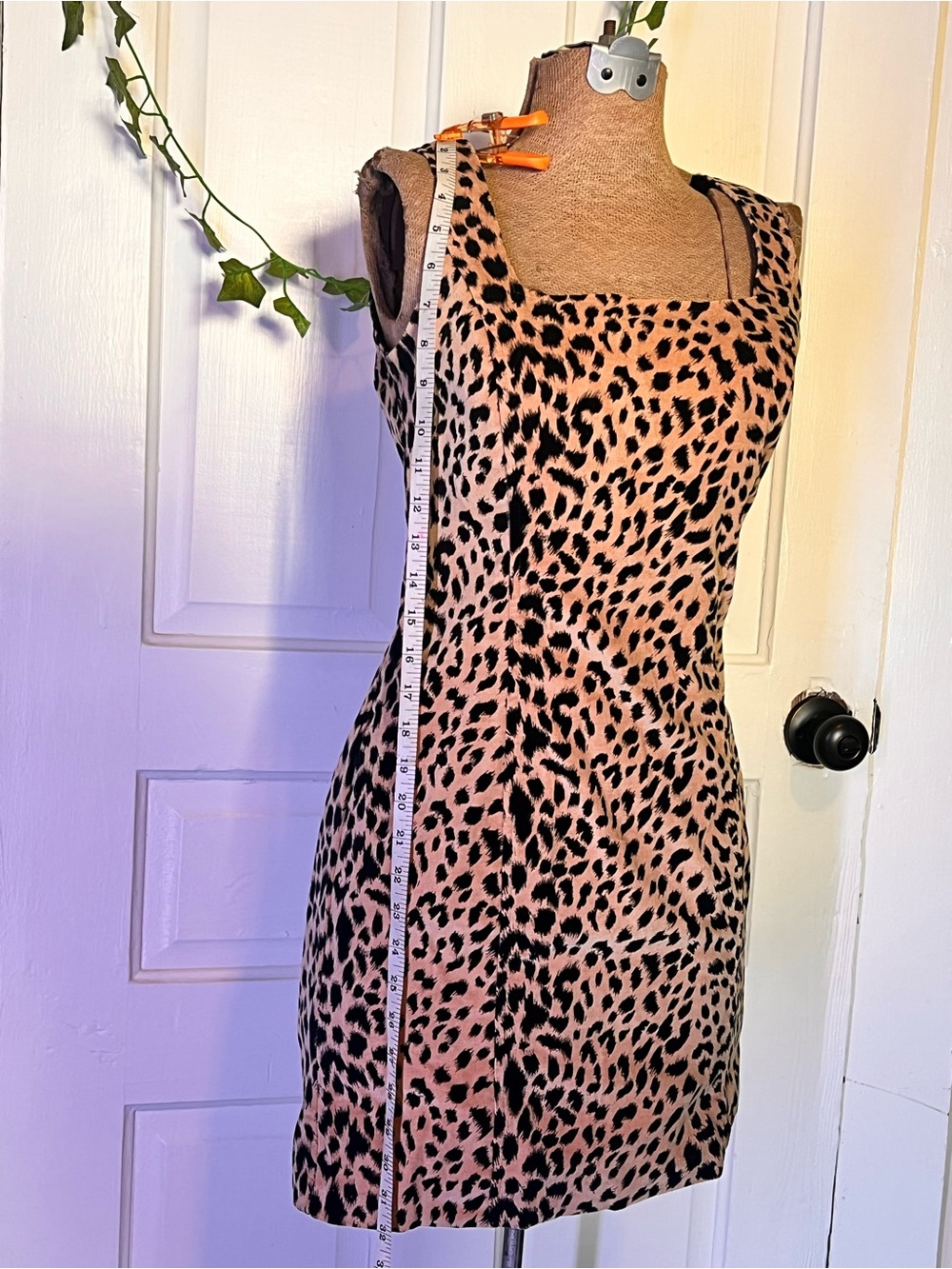 Square-Neck Pink Leopard Print Mini Dress